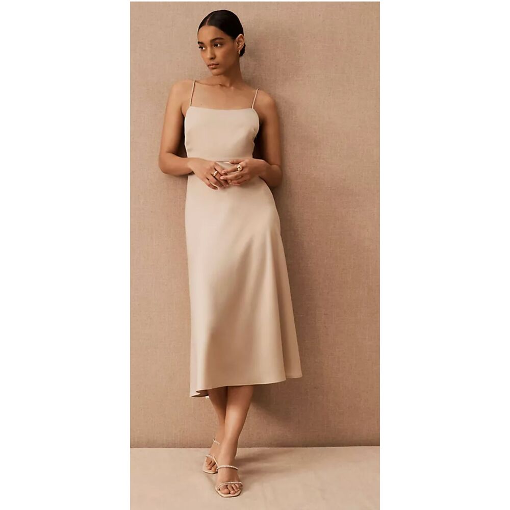 Anthropologie BHLDN Leti Midi Dress Champagne Beige Size 8 New With Tags